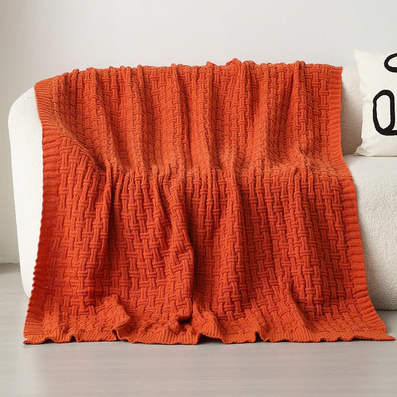 Ownkoti Solid Knot Textured Knit Throw Blanket - Orange Red - 59"W x 79"L - image 17