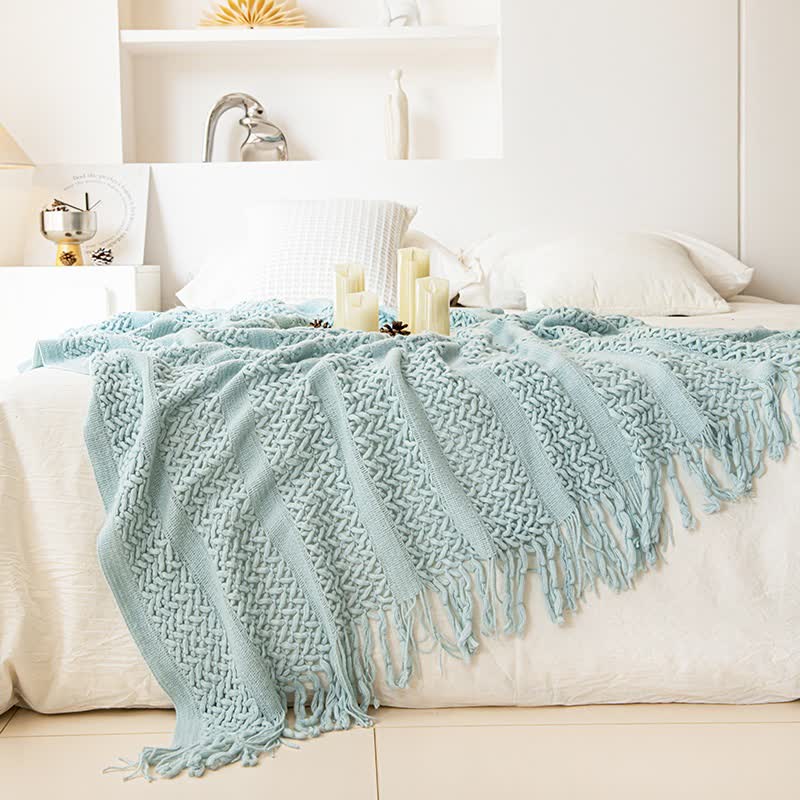 Ownkoti Solid Geometric Cable Knit Throw Blanket - Lake Blue - 51"W x 90"L - image 2