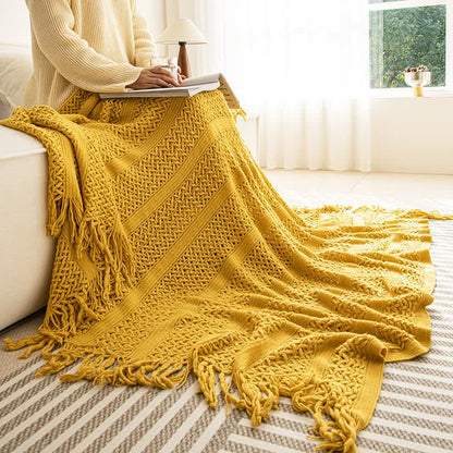 Ownkoti Solid Geometric Cable Knit Throw Blanket - Yellow - 51"W x 90"L - image 11