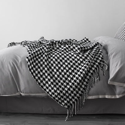 Ownkoti Classic Houndstooth Tassel Throw Blanket - 51"W x 90"L - image 0