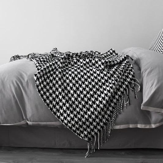 Ownkoti Classic Houndstooth Tassel Throw Blanket - 51"W x 90"L - image 0