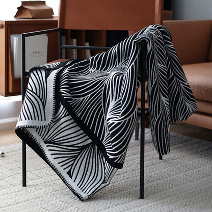 Ownkoti Artistic Leaf Knit Throw Blanket - Black - Blanket - 51"W x 94"L - image 10