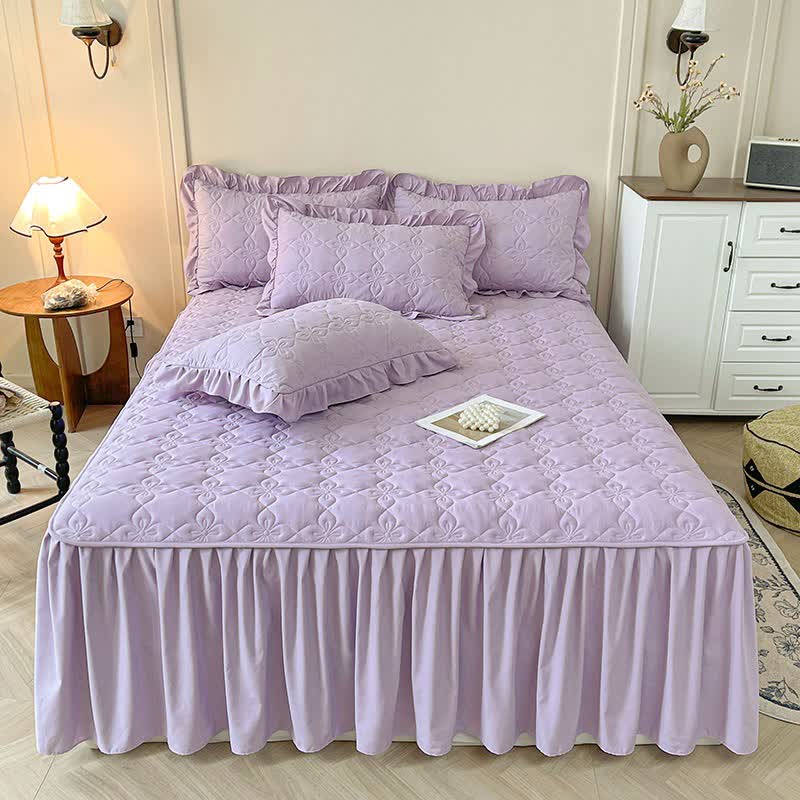 Ownkoti Geometric Quilted Bed Skirt Sheet - Purple - Bed Skirt Sheet with 2PCS Pillowcases - King - image 10