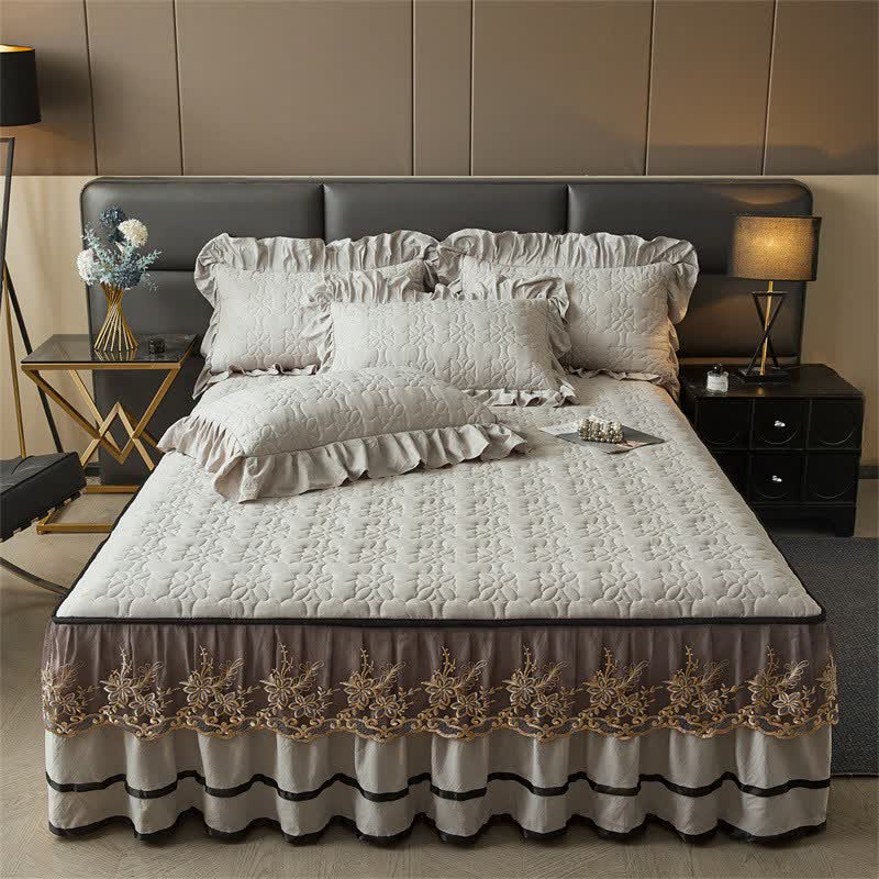 Ownkoti Quilted Sheet with Detachable Bed Skirt - Grey - Bed Skirt Sheet with 2PCS Pillowcases - King - image 7