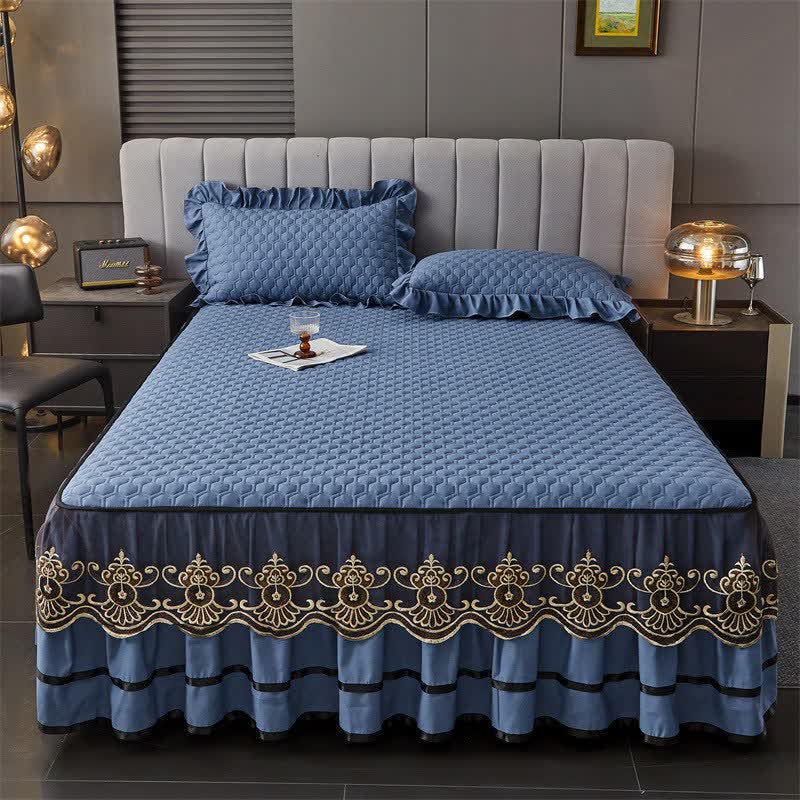 Ownkoti Quilted Sheet with Removable Bed Skirt - Royal Blue - 2PCS Pillowcases - 19" x 29" - image 6