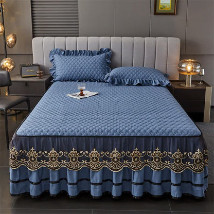 Ownkoti Quilted Sheet with Removable Bed Skirt - Royal Blue - 2PCS Pillowcases - 19" x 29" - image 6