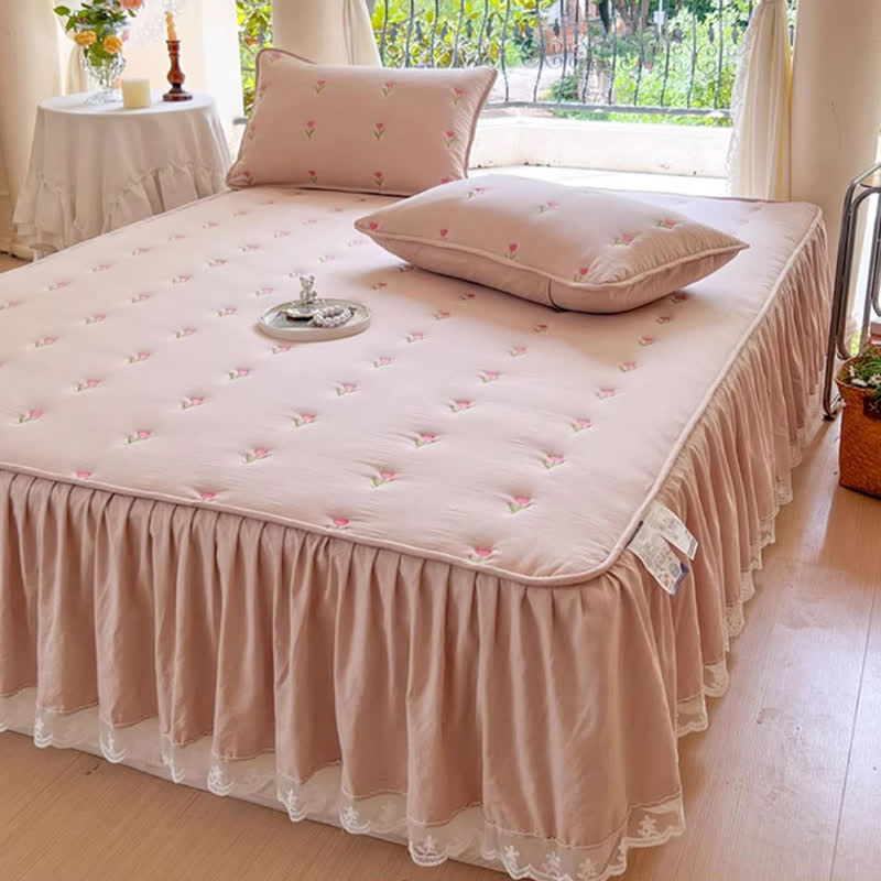 Ownkoti Tulip Embroidered Bed Skirt Sheet - image 2