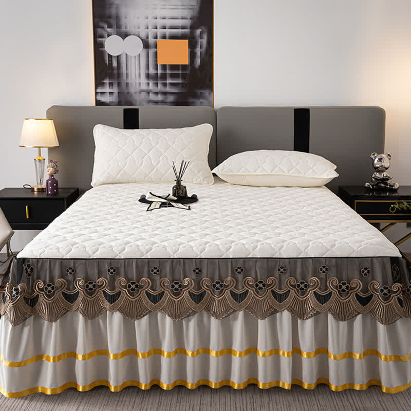 Ownkoti Heart Quilted Lace Bed Skirt Sheet - image 5