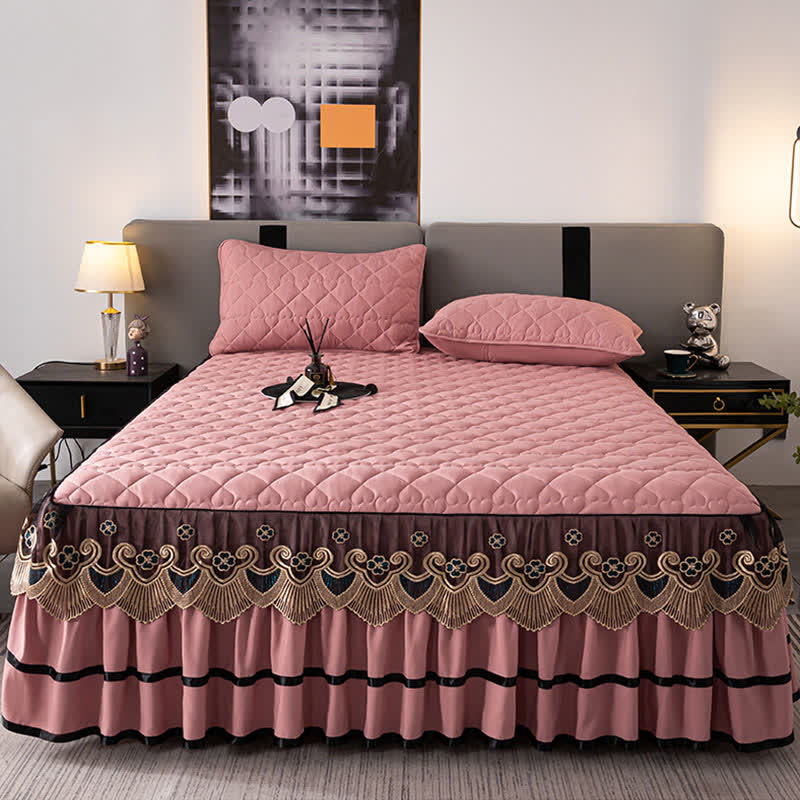 Ownkoti Heart Quilted Lace Bed Skirt Sheet - image 11