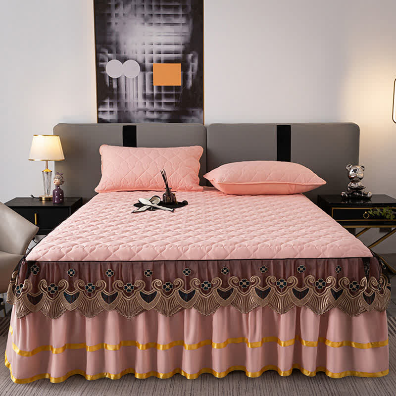 Ownkoti Heart Quilted Lace Bed Skirt Sheet - image 3