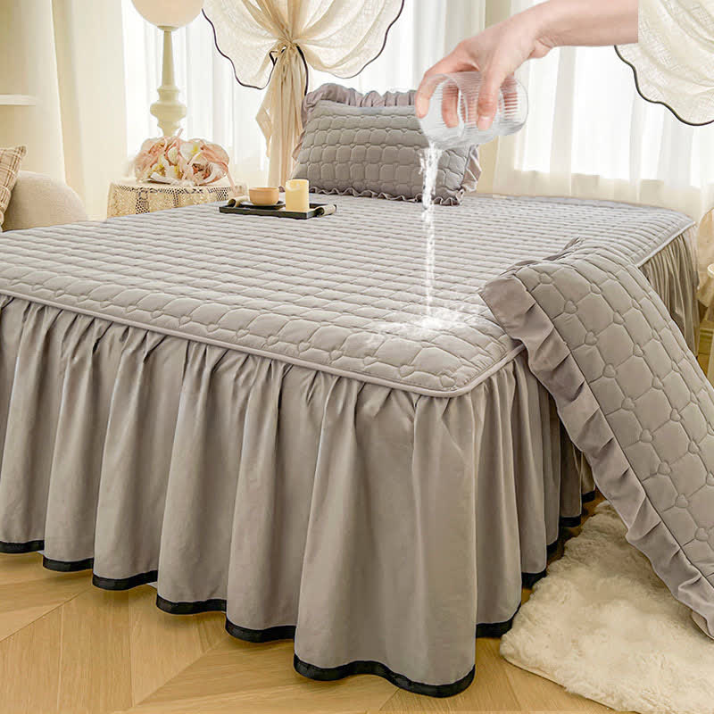 Ownkoti Checked Quilted Bed Skirt Sheet - Light Gray - Bed Skirt Sheet with 2PCS Pillowcases - King - image 8