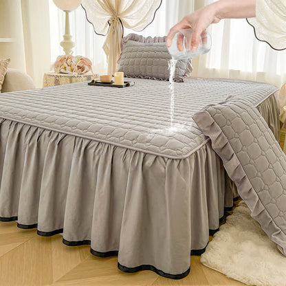 Ownkoti Checked Quilted Bed Skirt Sheet - Light Gray - Bed Skirt Sheet with 2PCS Pillowcases - King - image 8