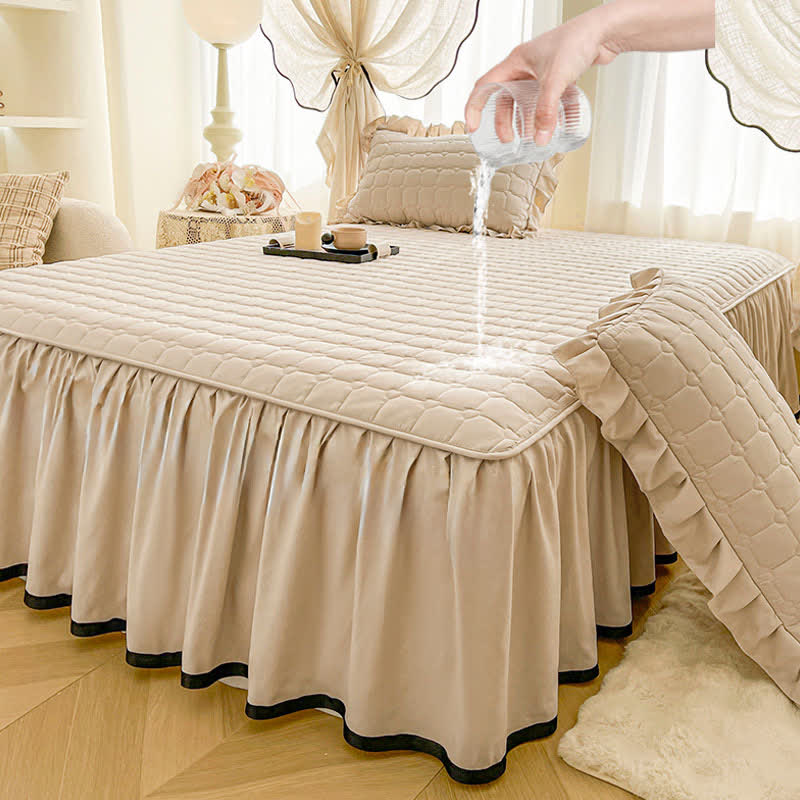 Ownkoti Checked Quilted Bed Skirt Sheet - Light Coffee - Bed Skirt Sheet with 2PCS Pillowcases - King - image 11