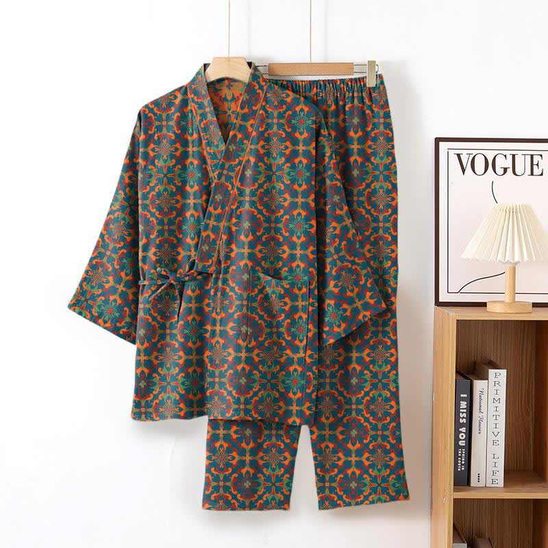 Ownkoti Geometric Pattern Cotton Kimono Loungewear Set - image 4