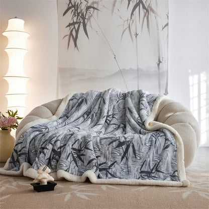 Ownkoti Zen Bamboo Leaf Reversible Sherpa Throw Blanket - Gray Blue - Queen - image 13