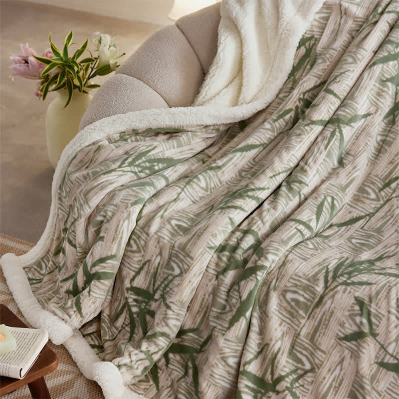 Ownkoti Zen Bamboo Leaf Reversible Sherpa Throw Blanket - image 6