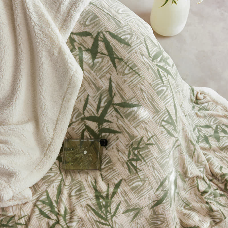 Ownkoti Zen Bamboo Leaf Reversible Sherpa Throw Blanket - image 8