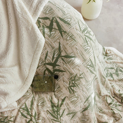 Ownkoti Zen Bamboo Leaf Reversible Sherpa Throw Blanket - image 8