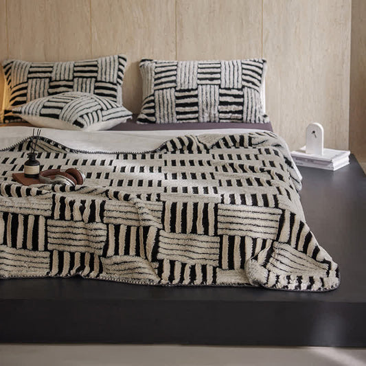 Ownkoti Jacquard Geometric Fleece Throw Blanket - Black & White - Queen - image 0