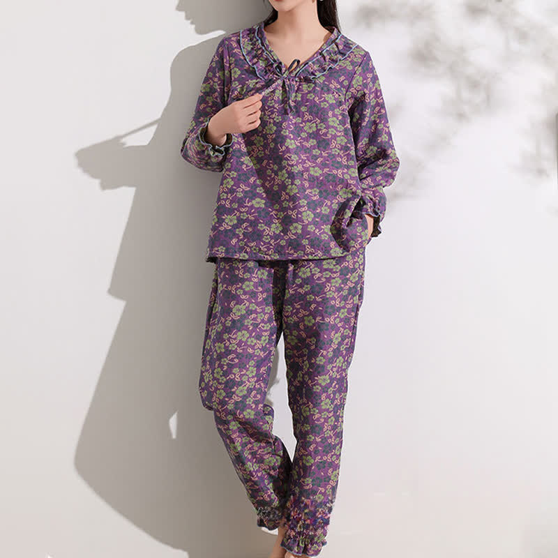 Ownkoti Peach Blossom Jacquard Ruffled Cotton Loungewear - image 1