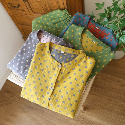 Ownkoti Grid Cotton Gauze Long Sleeves Loungewear - image 2