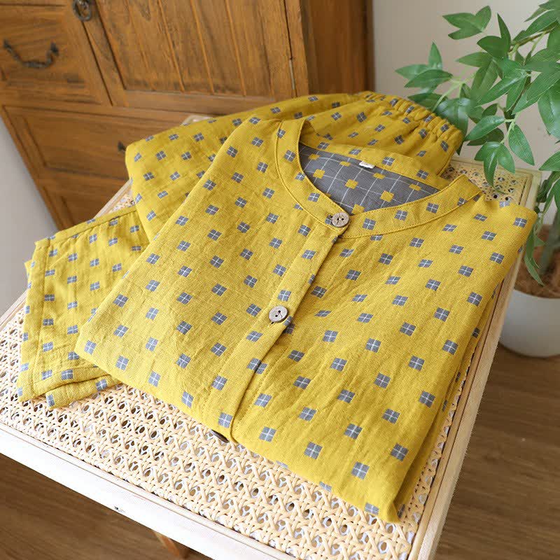 Ownkoti Grid Cotton Gauze Long Sleeves Loungewear - image 4