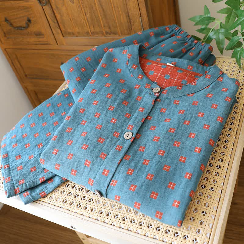 Ownkoti Grid Cotton Gauze Long Sleeves Loungewear - image 18