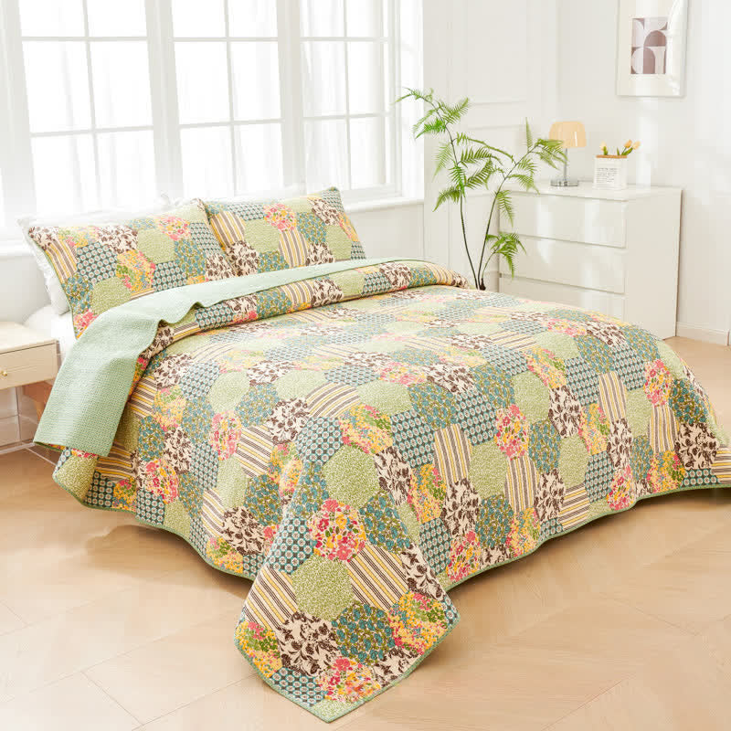 Ownkoti Patchwork Cotton Quilted Bedspread Set(3PCS) - image 2