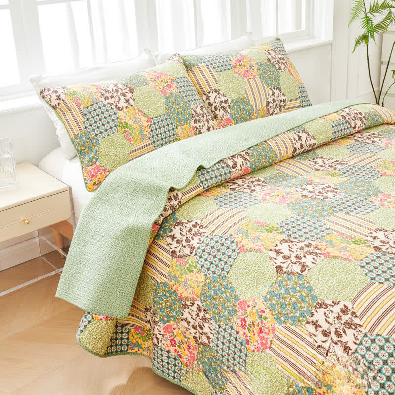 Ownkoti Patchwork Cotton Quilted Bedspread Set(3PCS) - image 3