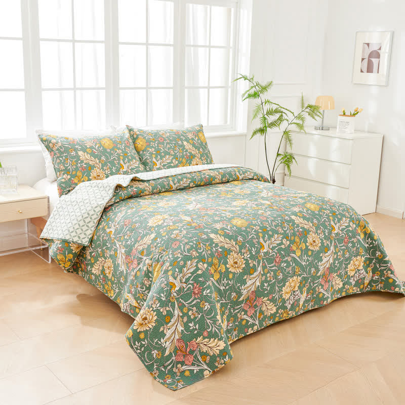 Ownkoti William Morris Floral Quilted Bedspread Set(3PCS) - image 2