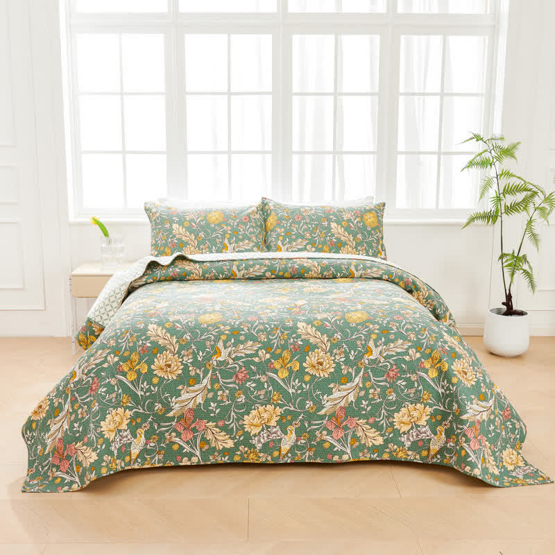 Ownkoti William Morris Floral Quilted Bedspread Set(3PCS) - image 1