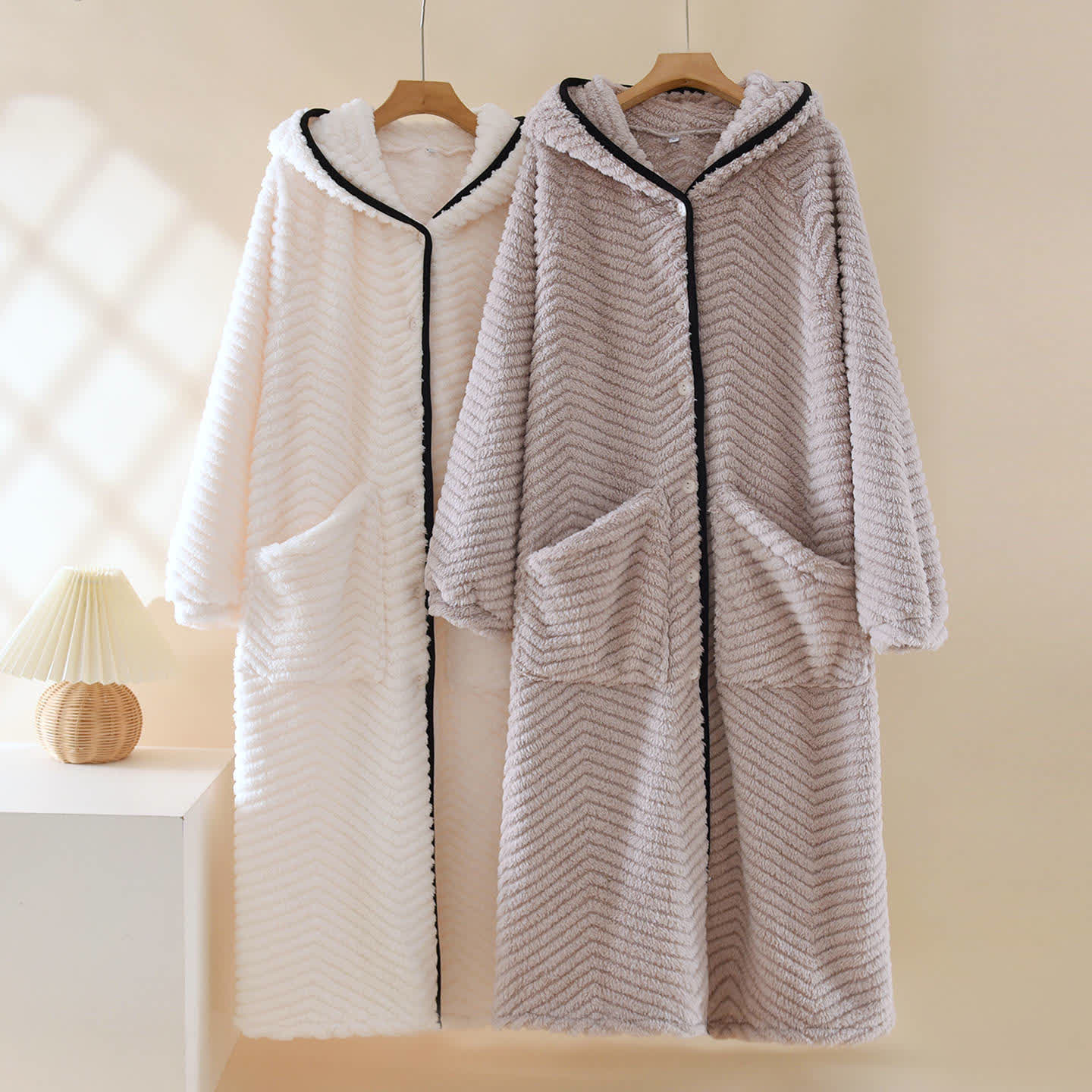 Ownkoti Solid Color Hooded Plush Button Robe - image 1