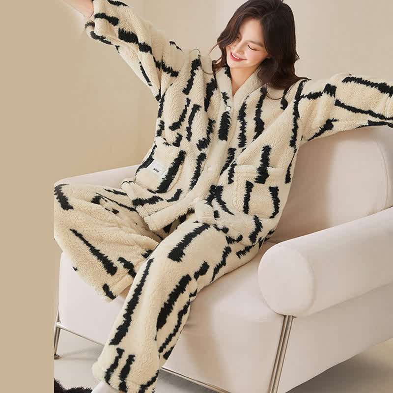 Ownkoti Vertical Stripe Fleece Loungewear Set - image 3