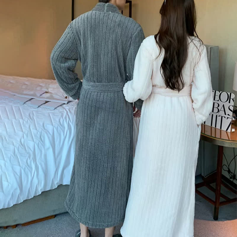 Ownkoti Solid Color Stripe Textured Plush Bathrobe - image 1