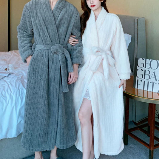 Ownkoti Solid Color Stripe Textured Plush Bathrobe - image 0