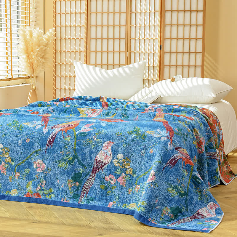 Ownkoti Artistic Floral Bird Cotton Gauze Blanket - image 2