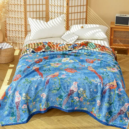Ownkoti Artistic Floral Bird Cotton Gauze Quilt - King - image 0