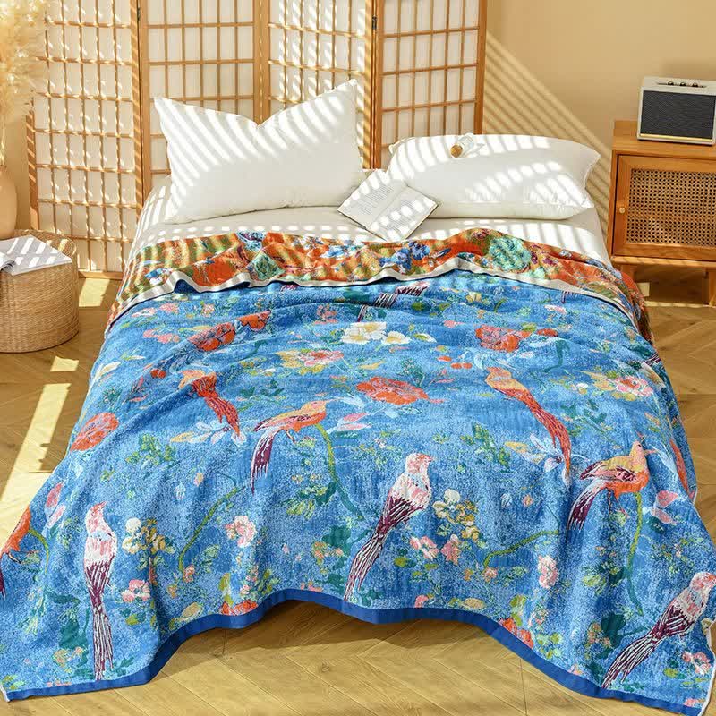 Ownkoti Artistic Floral Bird Cotton Gauze Blanket - image 1