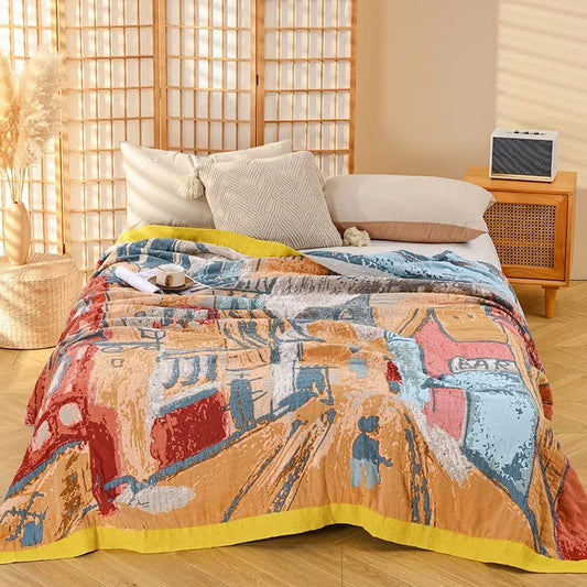 Ownkoti Impressionist Town Cotton Gauze Quilt - Queen - image 0
