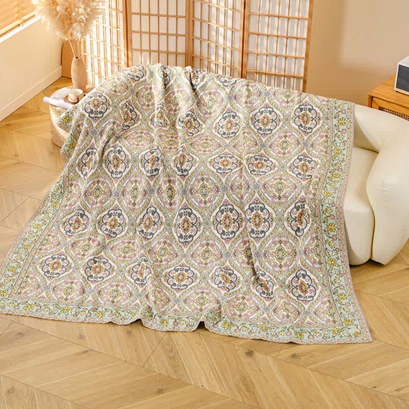 Ownkoti Elegant Vintage Floral Cotton Gauze Blanket - Coffee - 79"W x 90"L - image 0