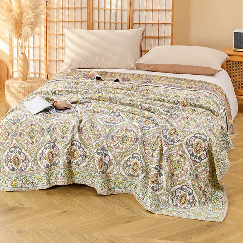 Elegant Vintage Floral Cotton Gauze Quilt - Coffee - Full - image 0