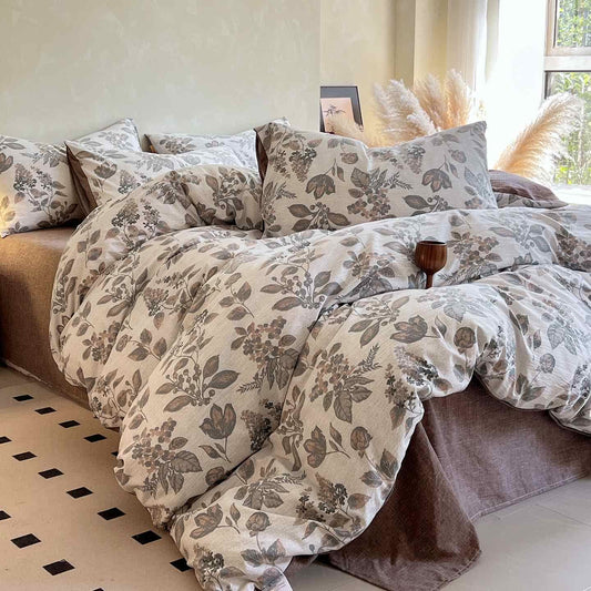 Ownkoti Vintage Leaf Print Bedding Set(4PCS) - King - image 0
