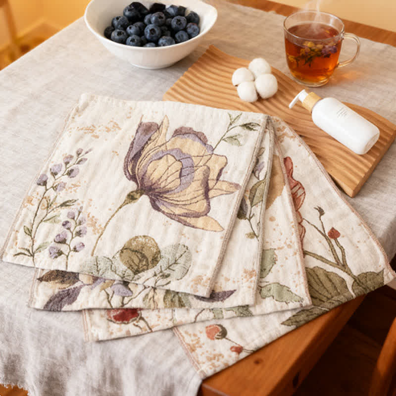 Ownkoti Elegant Floral Cotton Kitchen Absorbent Towel - Set of 4 - 14"W*14"L - image 1