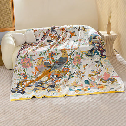 Ownkoti Luxurious Bird Floral Cotton Gauze Blanket - 90"W x 98"L - image 0