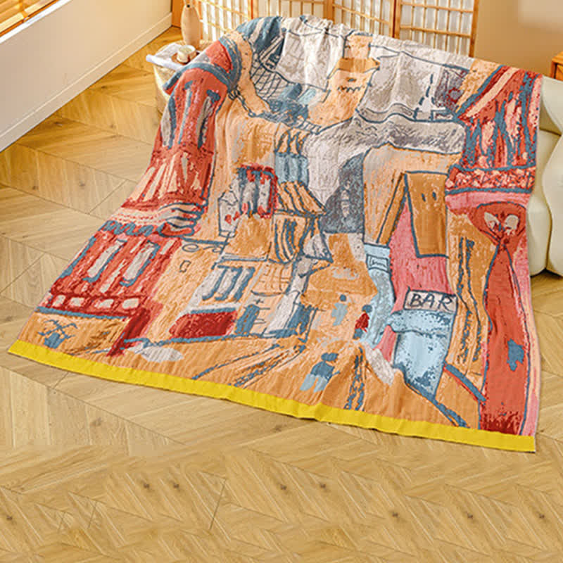 Ownkoti Impressionist Town Cotton Gauze Blanket - 79"W x 90"L - image 0