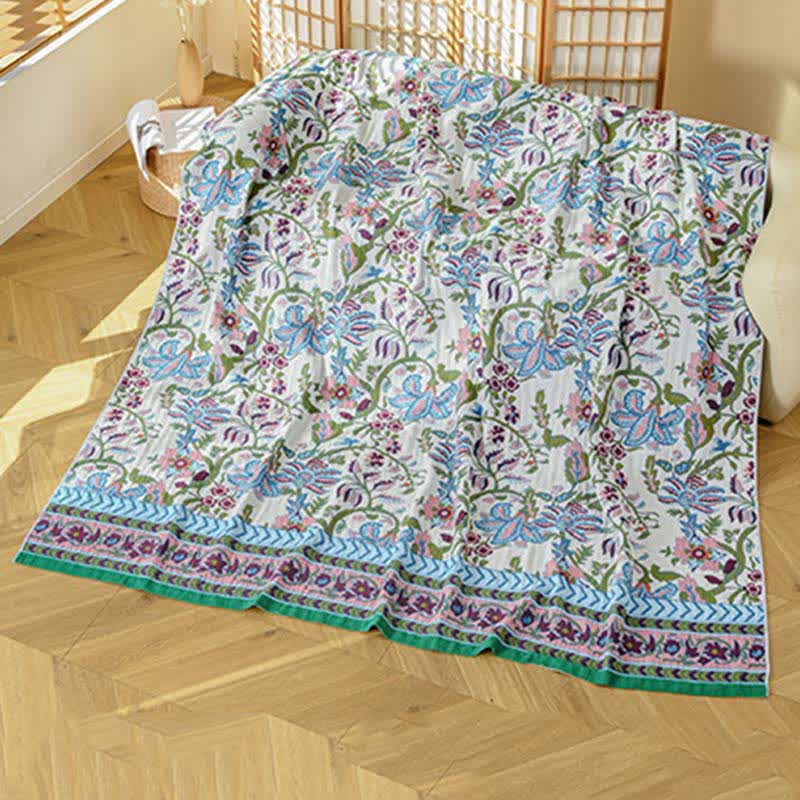 Ownkoti Floral Branch Pure Cotton Gauze Blanket - Beige - 90"W x 98"L - image 0