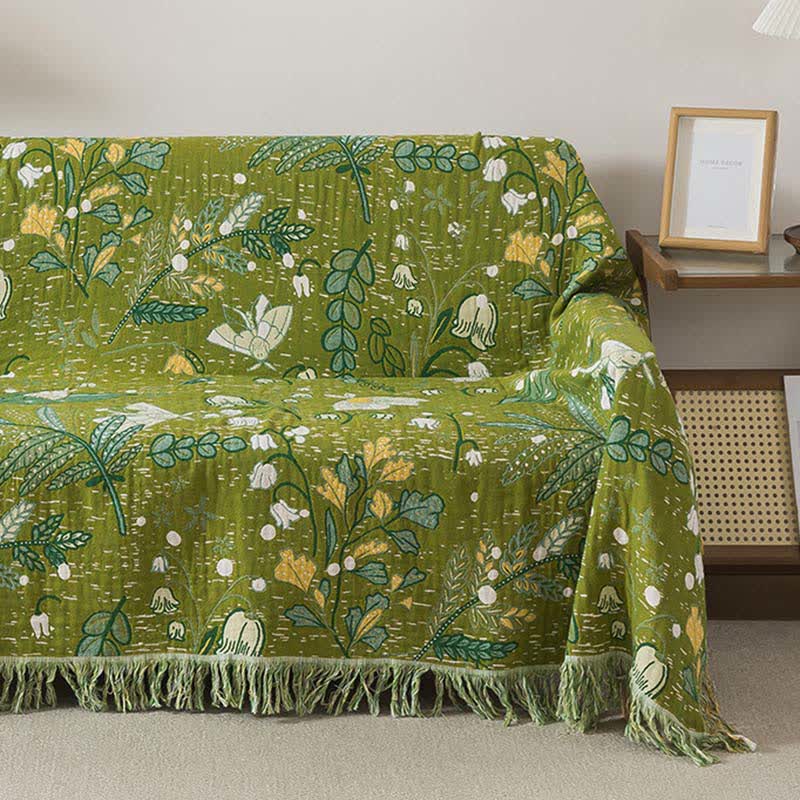 Ownkoti Green Leaf Floral Cotton Tassel Blanket - image 3