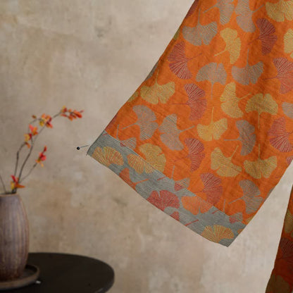 Ownkoti Orange Ginkgo Leaf Cotton Kimono Robe - image 5