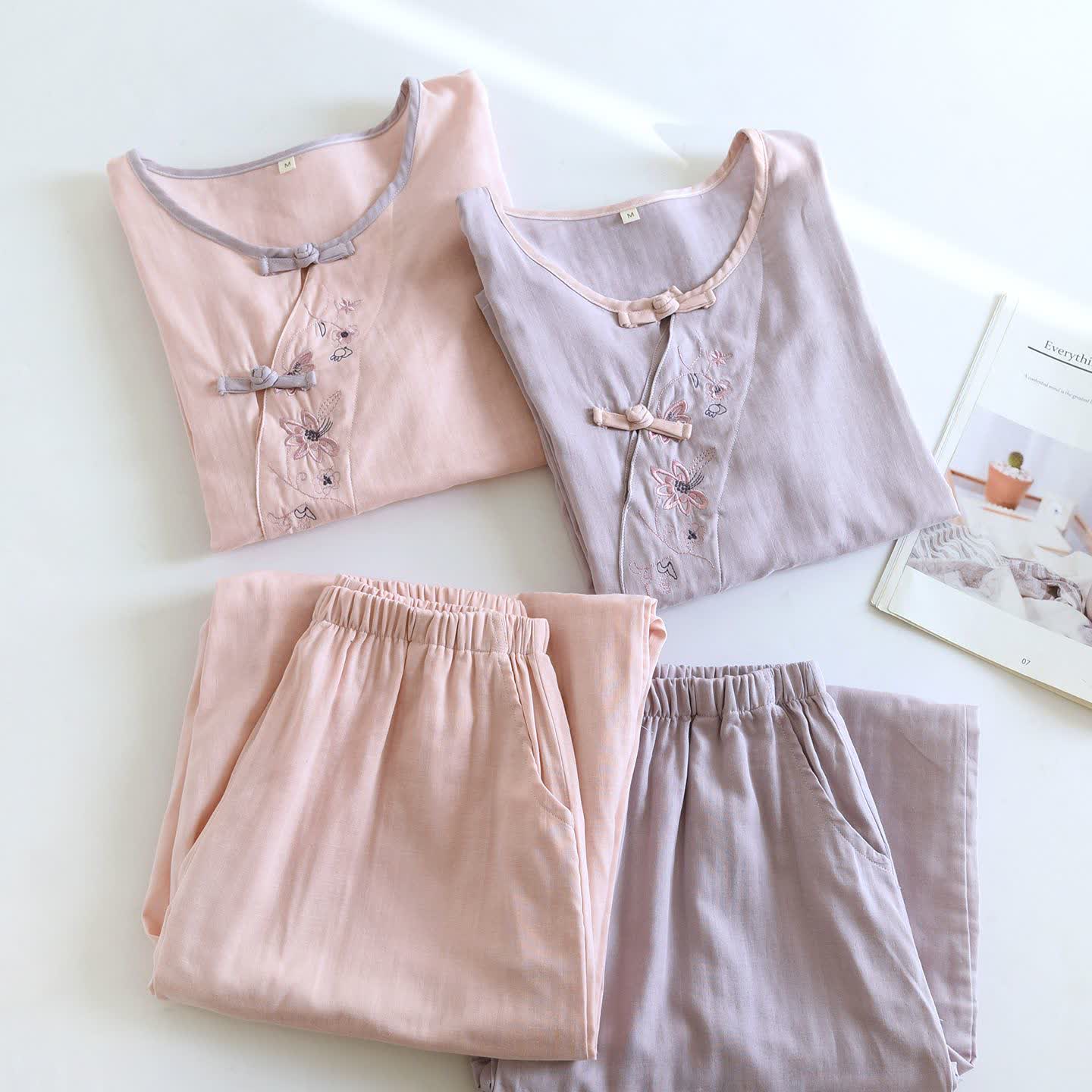 Ownkoti Oriental Style Floral Embroidered Loungewear Set - image 2