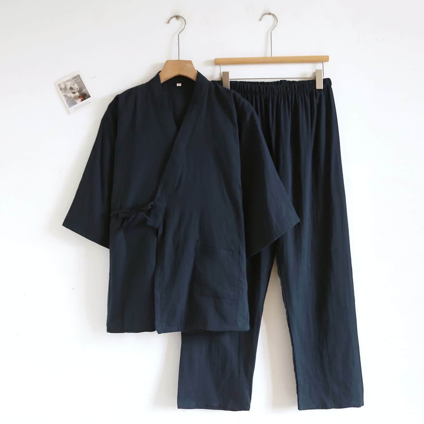 Ownkoti Unisex Solid Cotton Kimono Loungewear Set - Navy Blue - XL - image 7